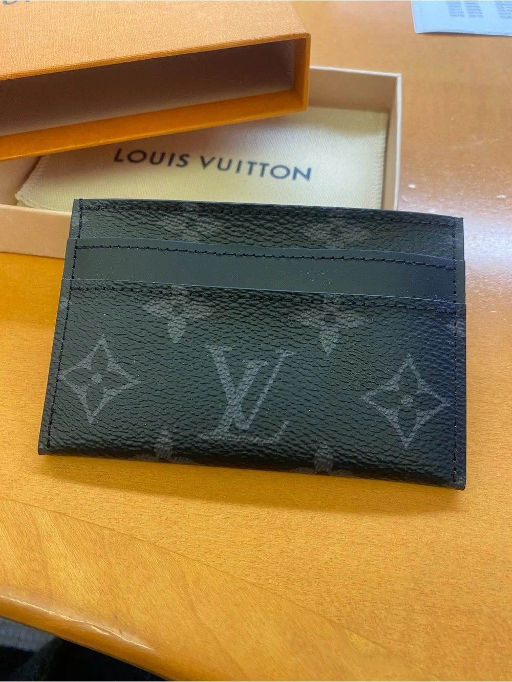 Louis Vuitton Black Monogram Canvas Card Holder with Leather Trim